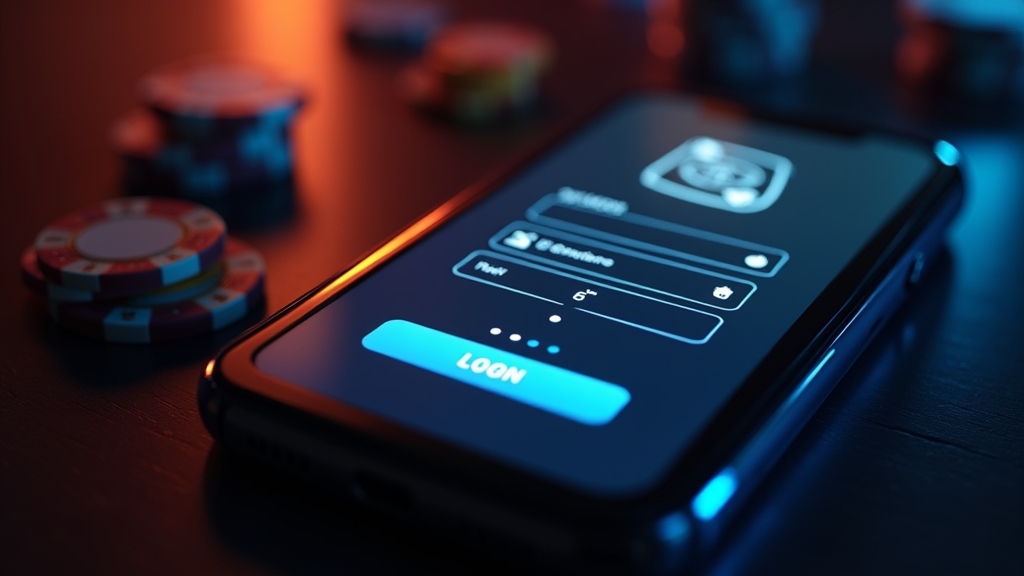Pantalla de registro y acceso en una app de casino móvil