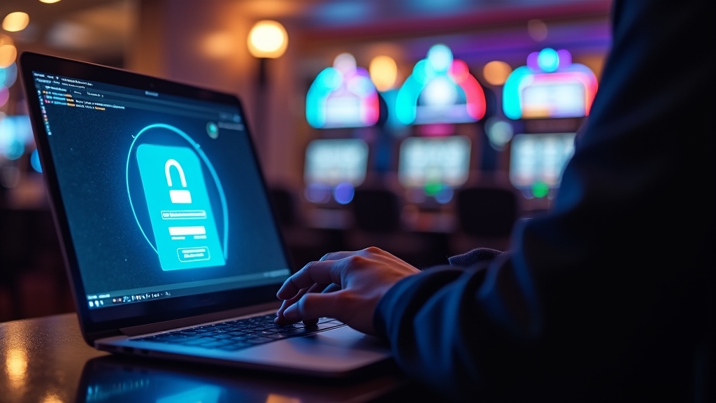 Pantalla de inicio de sesión de Ivybet en un portátil con luces de casino