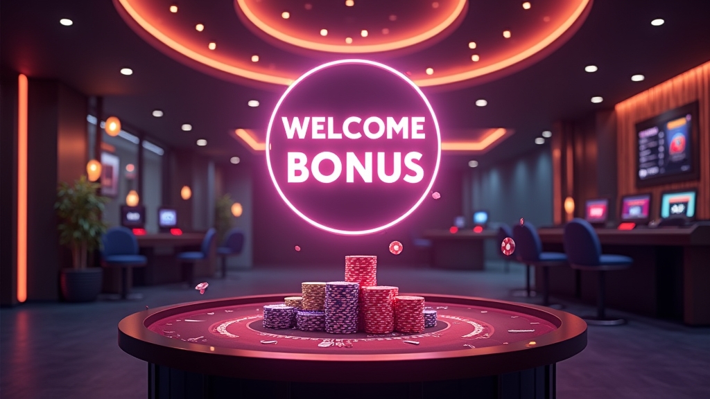 Escena de bienvenida para nuevos jugadores con un bono destacado en un casino