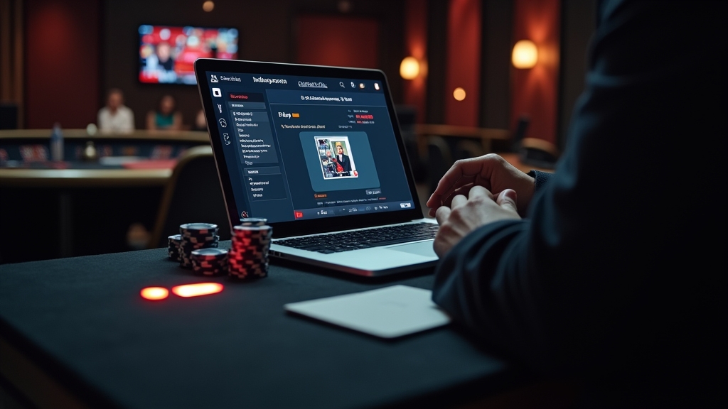 Usuario verificando documentos para un retiro en un entorno de casino oscuro